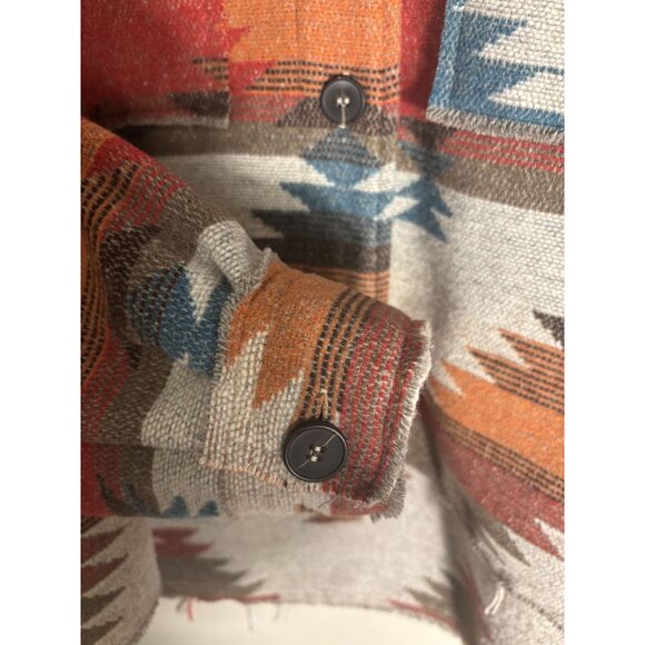 Southwestern Style Button-Down Cropped Jacket With Frayed Hem & Pockets - Picture 5 of 14